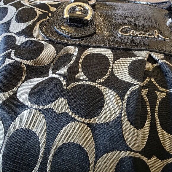 Coach Ashley Black Signature C Patent Leather Satchel F15443 Convertible Bag - Picture 8 of 16